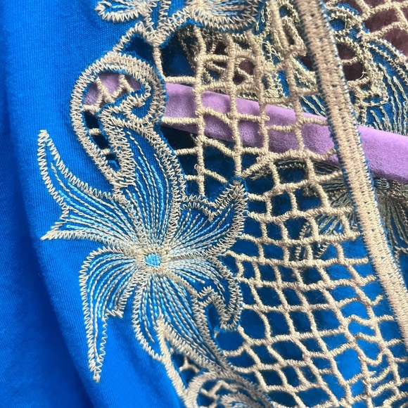 BCBGMaxAzria Teal Dress with Lime Crochet and Gold Embroidery - Picture 3 of 6